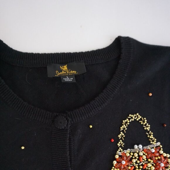 Absolutely Fabulous Black w Gold Beaded Purse Motif Glam 90s Sweater L - Picture 10 of 10